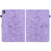 For Nokia T21 Lily Embossed Leather Tablet Case(Purple)