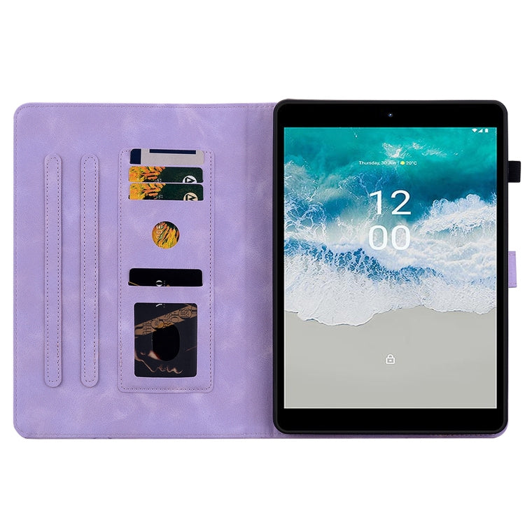 For Nokia T21 Lily Embossed Leather Tablet Case(Purple)