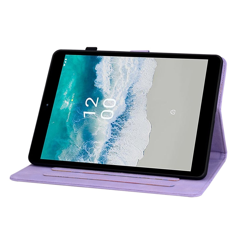 For Nokia T21 Lily Embossed Leather Tablet Case(Purple)