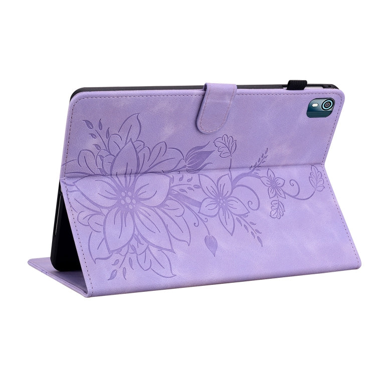 For Nokia T21 Lily Embossed Leather Tablet Case(Purple)