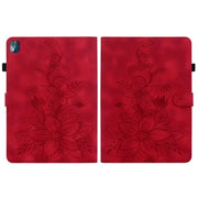 For Nokia T21 Lily Embossed Leather Tablet Case(Red)