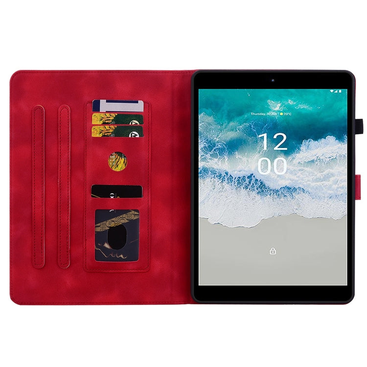 For Nokia T21 Lily Embossed Leather Tablet Case(Red)
