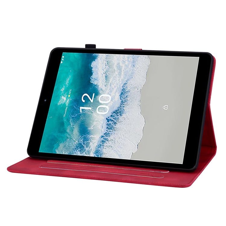 For Nokia T21 Lily Embossed Leather Tablet Case(Red)