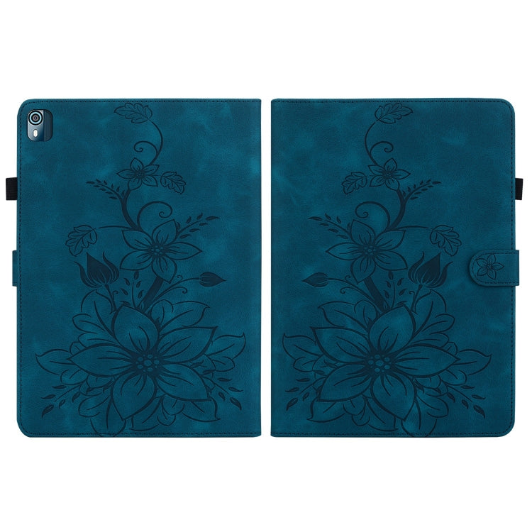 For Nokia T21 Lily Embossed Leather Tablet Case(Dark Blue)