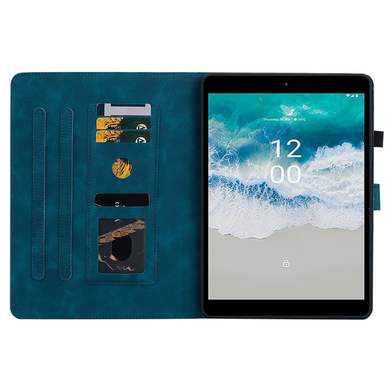 For Nokia T21 Lily Embossed Leather Tablet Case(Dark Blue)
