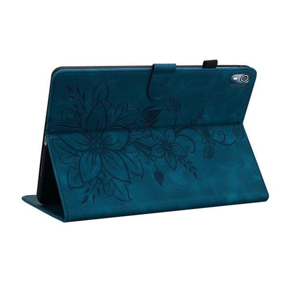 For Nokia T21 Lily Embossed Leather Tablet Case(Dark Blue)