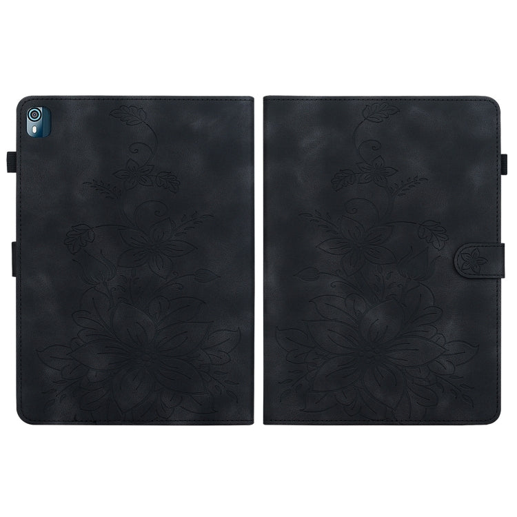For Nokia T21 Lily Embossed Leather Tablet Case(Black)