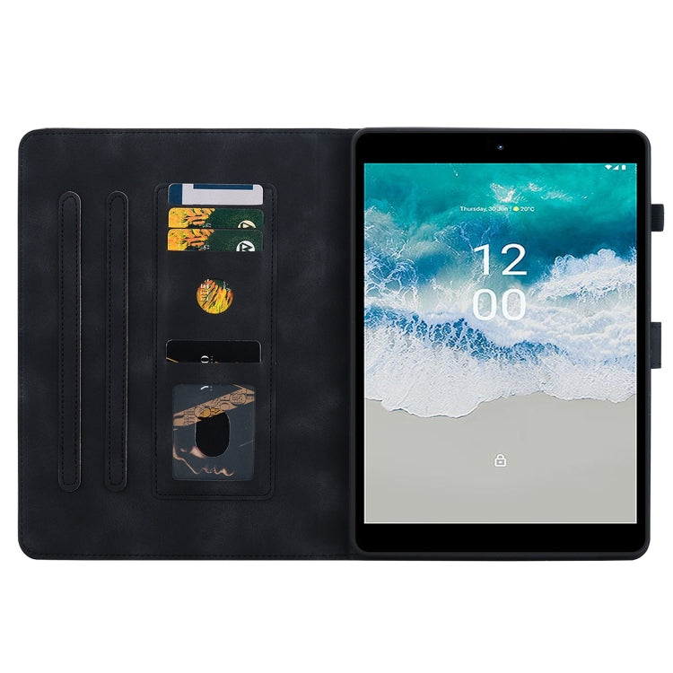 For Nokia T21 Lily Embossed Leather Tablet Case(Black)