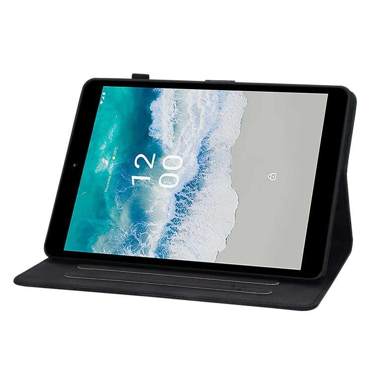 For Nokia T21 Lily Embossed Leather Tablet Case(Black)