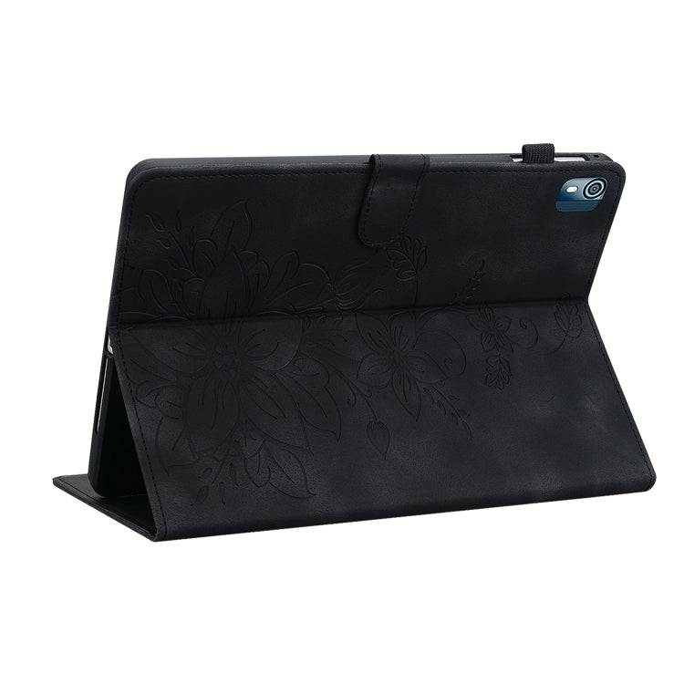 For Nokia T21 Lily Embossed Leather Tablet Case(Black)