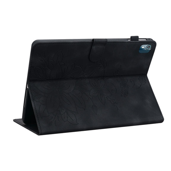 For Nokia T21 Lily Embossed Leather Tablet Case(Black)
