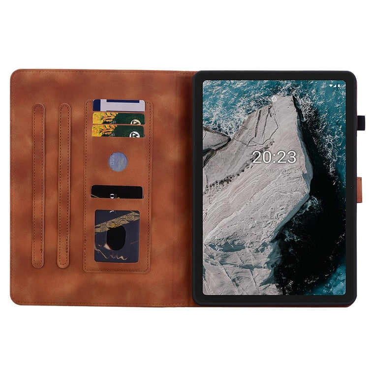For Nokia T20 10.4 2021 Lily Embossed Leather Tablet Case(Brown)