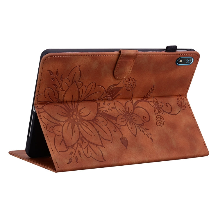 For Nokia T20 10.4 2021 Lily Embossed Leather Tablet Case(Brown)