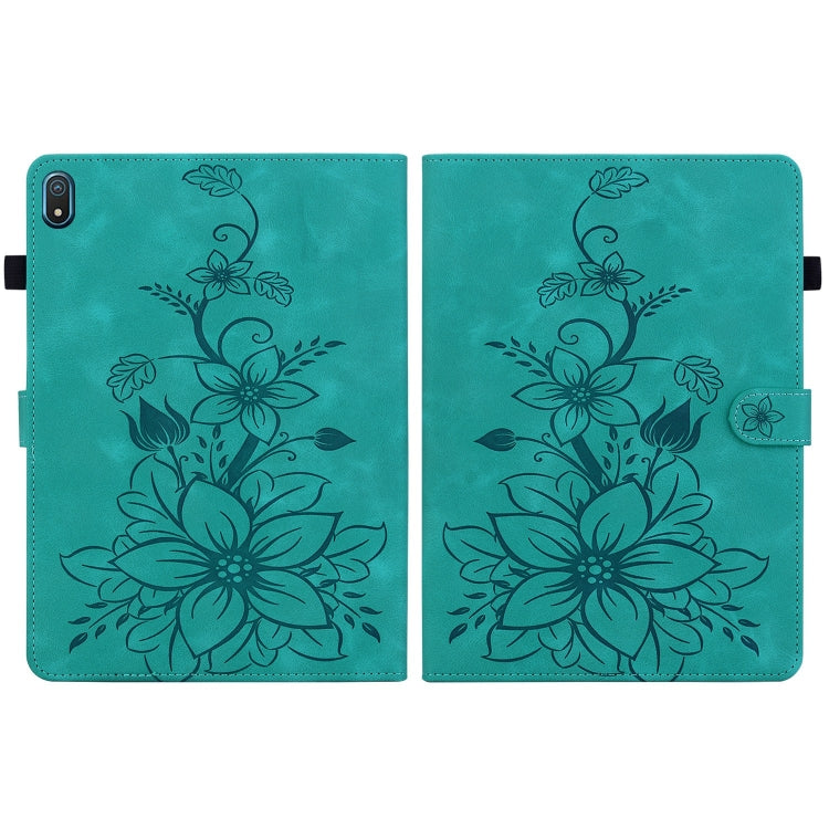 For Nokia T20 10.4 2021 Lily Embossed Leather Tablet Case(Green)