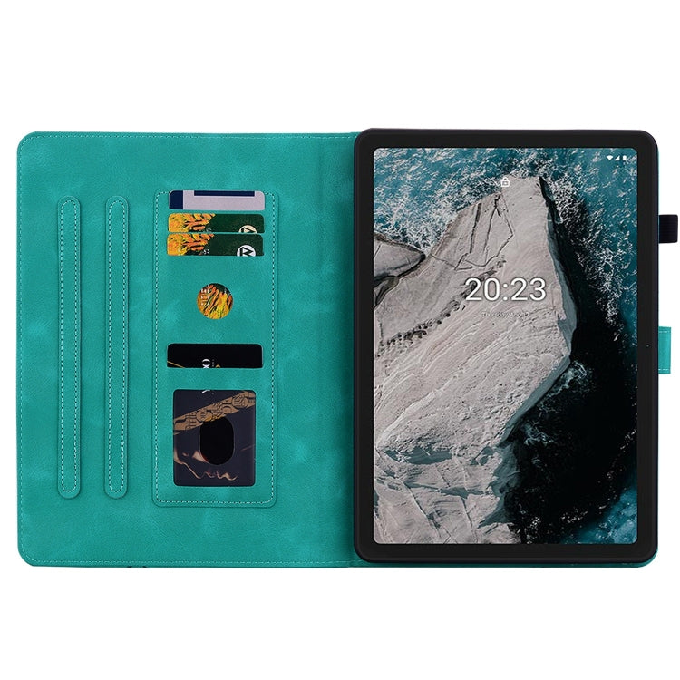 For Nokia T20 10.4 2021 Lily Embossed Leather Tablet Case(Green)