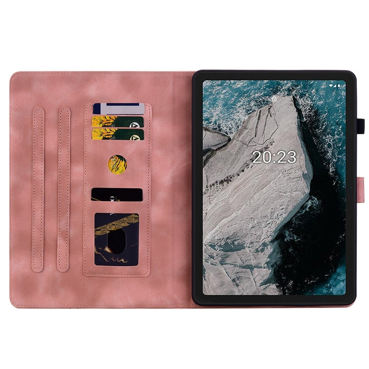 For Nokia T20 10.4 2021 Lily Embossed Leather Tablet Case(Pink)