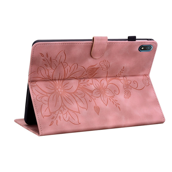 For Nokia T20 10.4 2021 Lily Embossed Leather Tablet Case(Pink)