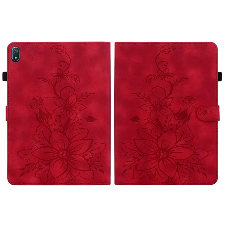 For Nokia T20 10.4 2021 Lily Embossed Leather Tablet Case(Red)