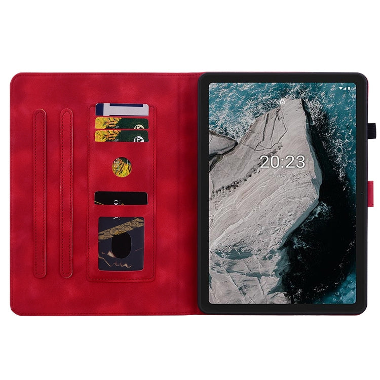 For Nokia T20 10.4 2021 Lily Embossed Leather Tablet Case(Red)