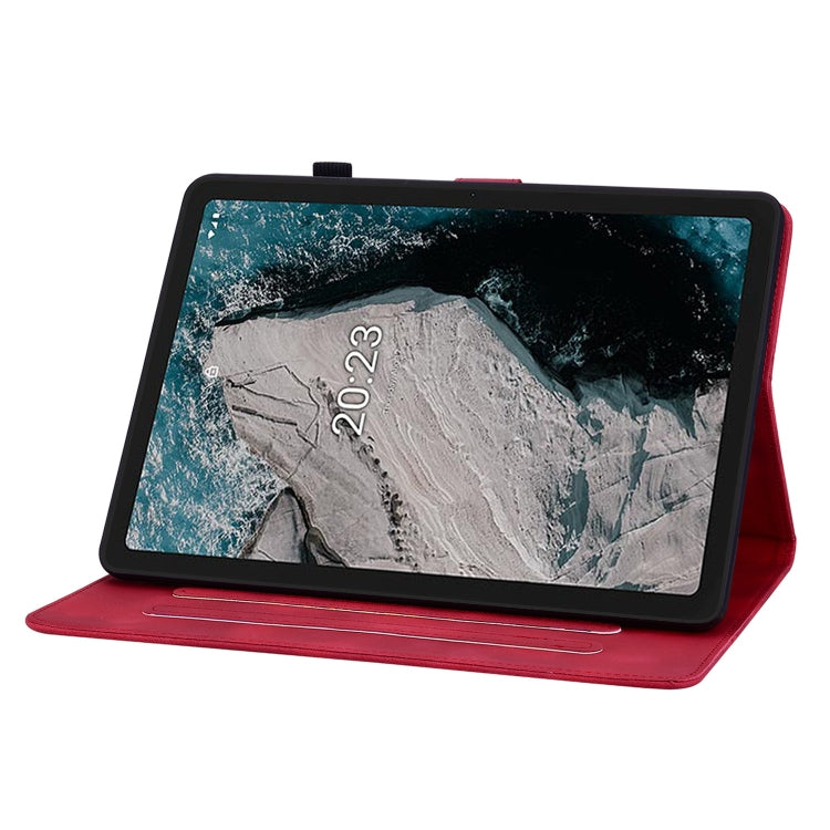 For Nokia T20 10.4 2021 Lily Embossed Leather Tablet Case(Red)