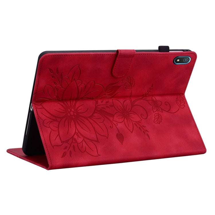 For Nokia T20 10.4 2021 Lily Embossed Leather Tablet Case(Red)