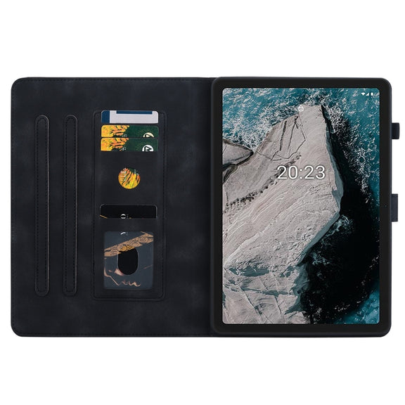 For Nokia T20 10.4 2021 Lily Embossed Leather Tablet Case(Black)