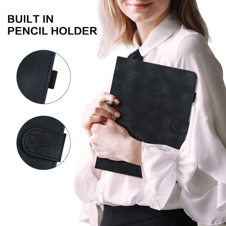 For Nokia T20 10.4 2021 Lily Embossed Leather Tablet Case(Black)