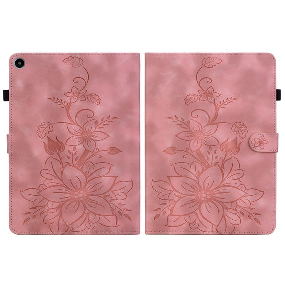 For Huawei MatePad SE 10.4 Lily Embossed Leather Tablet Case(Pink)