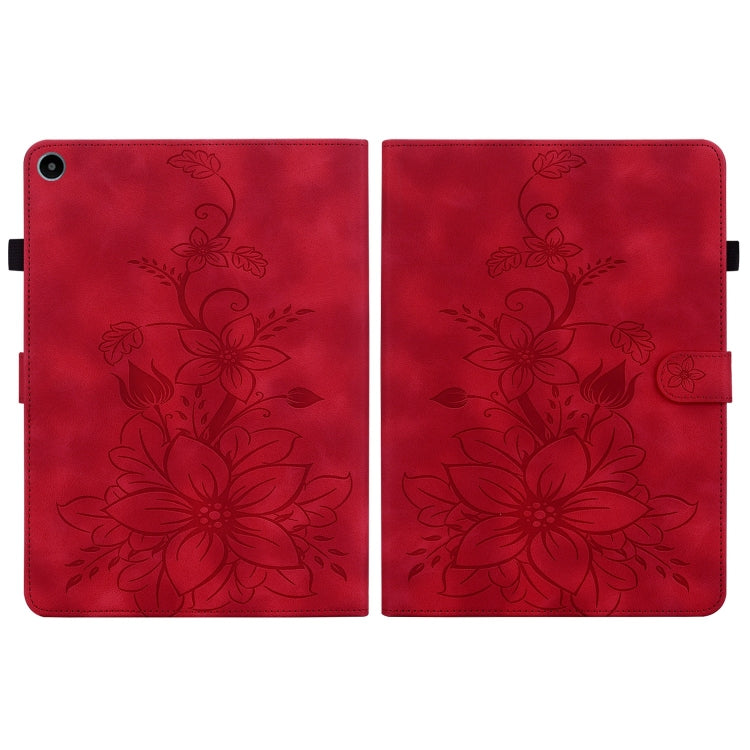 For Huawei MatePad SE 10.4 Lily Embossed Leather Tablet Case(Red)