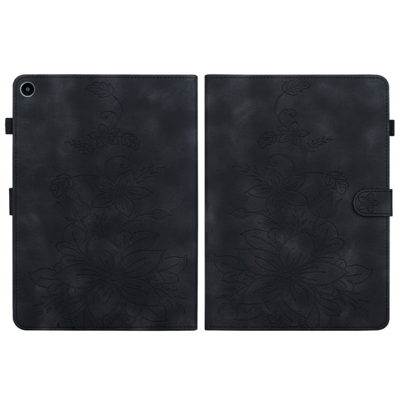 For Huawei MatePad SE 10.4 Lily Embossed Leather Tablet Case(Black)