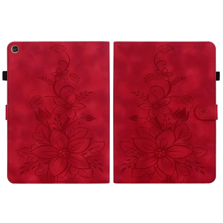 For Huawei MatePad T 10s / Enjoy Tablet 2 Lily Embossed Leather Tablet Case(Red)