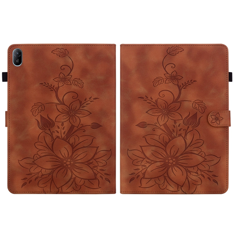 For Huawei MatePad SE 11 2024 Lily Embossed Leather Tablet Case(Brown)