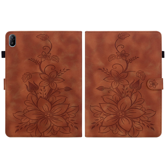 For Huawei MatePad SE 11 2024 Lily Embossed Leather Tablet Case(Brown)