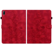 For Huawei MatePad SE 11 2024 Lily Embossed Leather Tablet Case(Red)