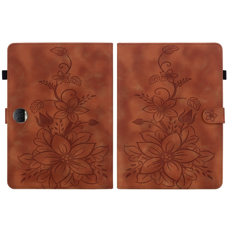 For Honor Pad 9 12.1 Lily Embossed Leather Tablet Case(Brown)