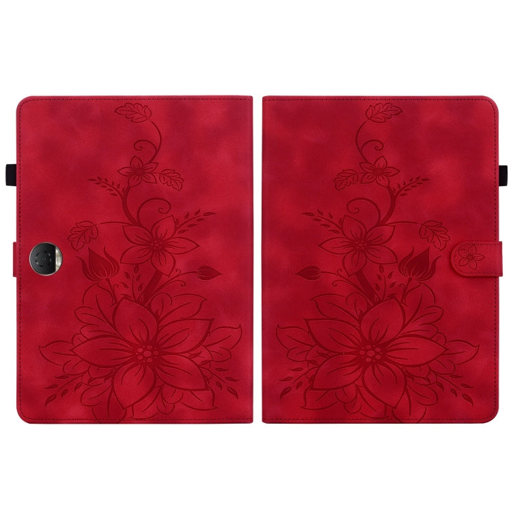 For Honor Pad 9 12.1 Lily Embossed Leather Tablet Case(Red)