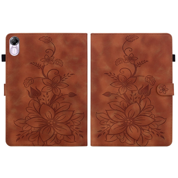 For Honor Pad X8 Pro / X9 2023 Lily Embossed Leather Tablet Case(Brown)