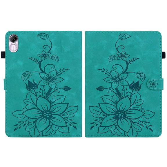 For Honor Pad X8 Pro / X9 2023 Lily Embossed Leather Tablet Case(Green)