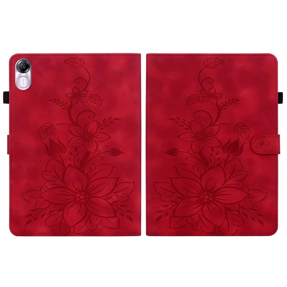 For Honor Pad X8 Pro / X9 2023 Lily Embossed Leather Tablet Case(Red)