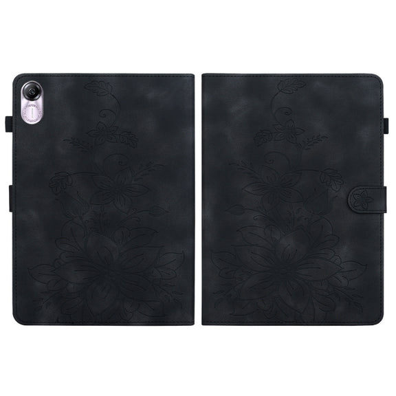 For Honor Pad X8 Pro / X9 2023 Lily Embossed Leather Tablet Case(Black)