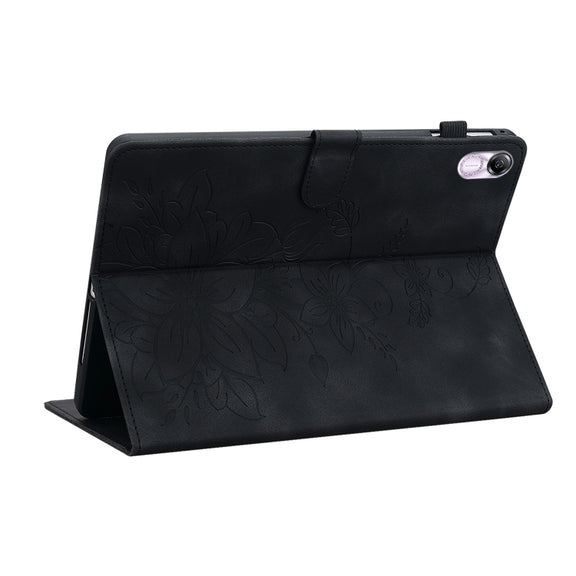 For Honor Pad X8 Pro / X9 2023 Lily Embossed Leather Tablet Case(Black)