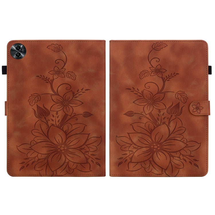 For Realme Pad 2 11.5 Lily Embossed Leather Tablet Case(Brown)
