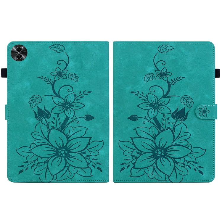 For Realme Pad 2 11.5 Lily Embossed Leather Tablet Case(Green)