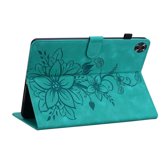 For Realme Pad 2 11.5 Lily Embossed Leather Tablet Case(Green)