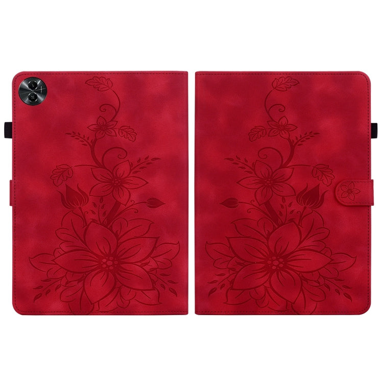 For Realme Pad 2 11.5 Lily Embossed Leather Tablet Case(Red)