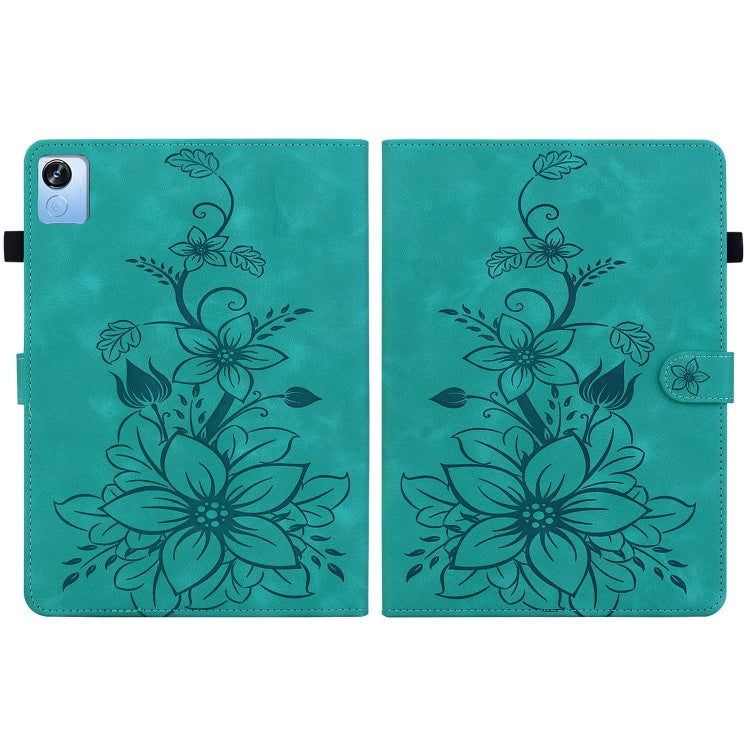 For Realme Pad X Lily Embossed Leather Tablet Case(Green)