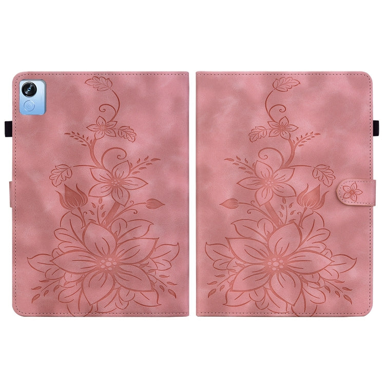 For Realme Pad X Lily Embossed Leather Tablet Case(Pink)