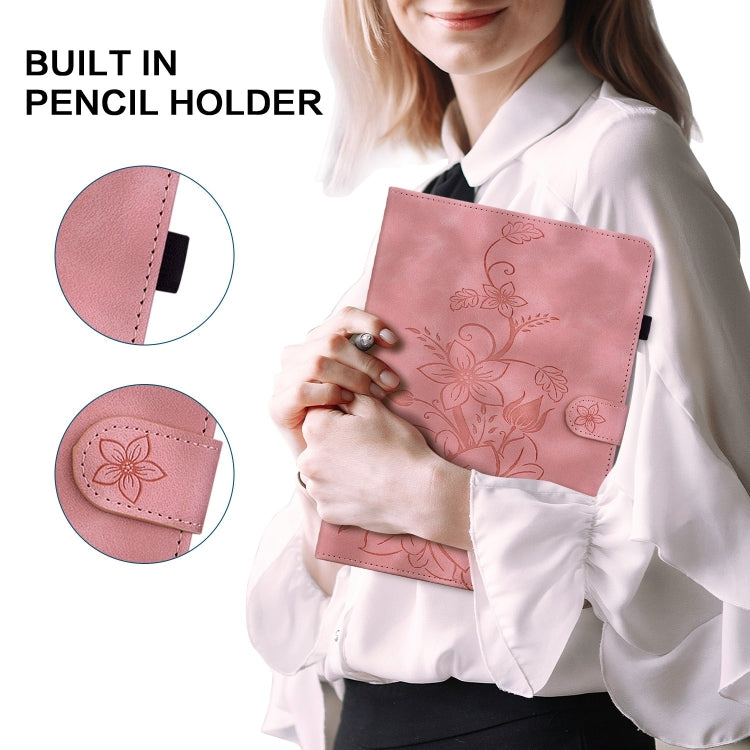 For Realme Pad X Lily Embossed Leather Tablet Case(Pink)