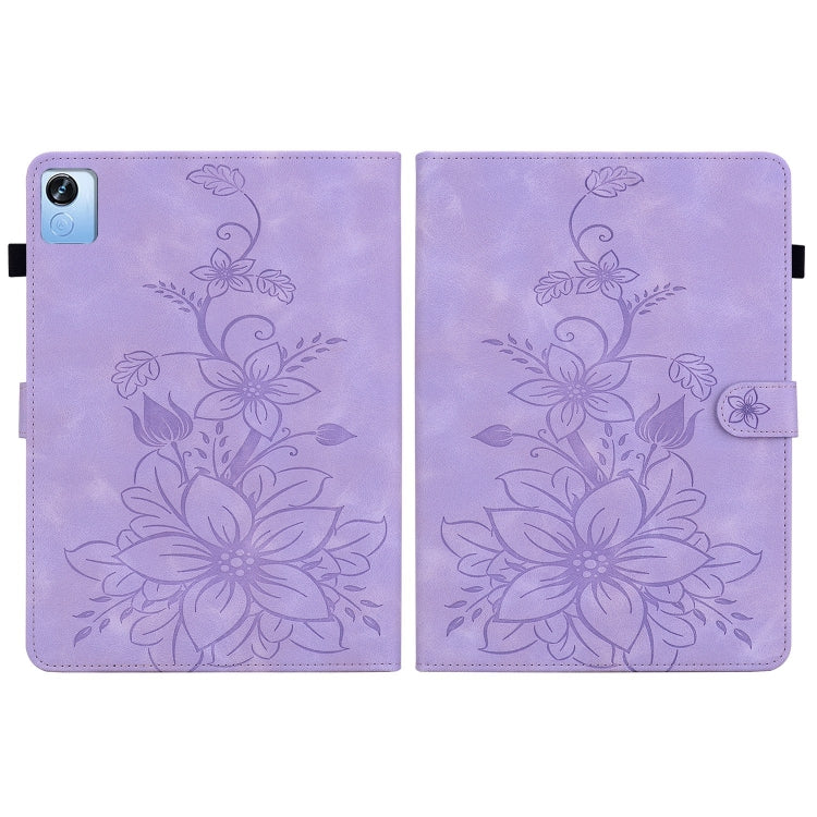 For Realme Pad X Lily Embossed Leather Tablet Case(Purple)