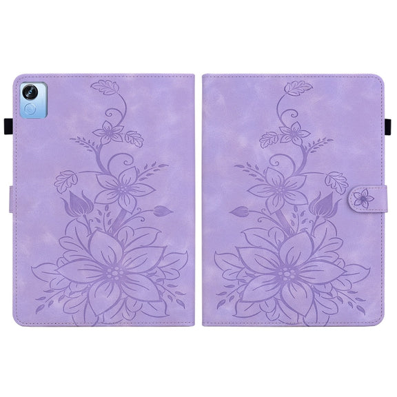For Realme Pad X Lily Embossed Leather Tablet Case(Purple)